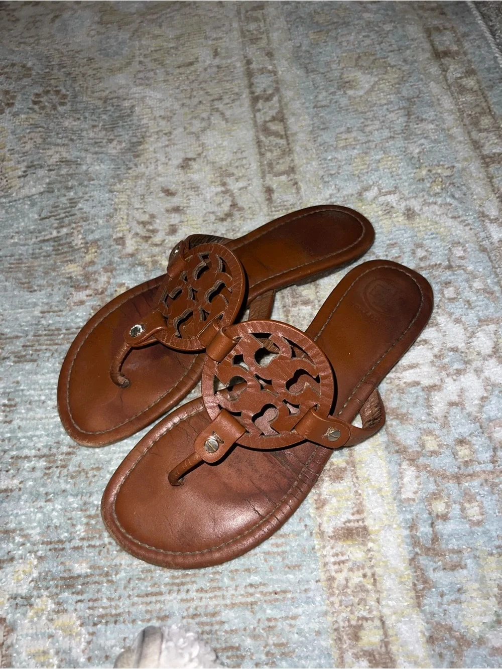Tory Burch Brown Leather Miller Logo Thong Sandals